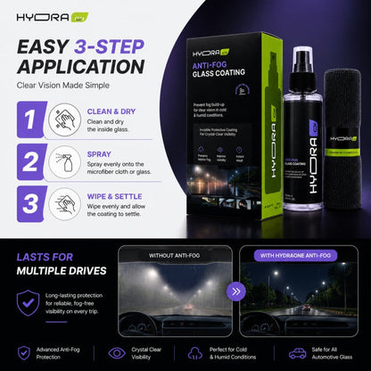 Hydraone Anti-Fog Glass Coating for Car Windshield |  Prevent Fog in Cold & Humid Weather | 120ml