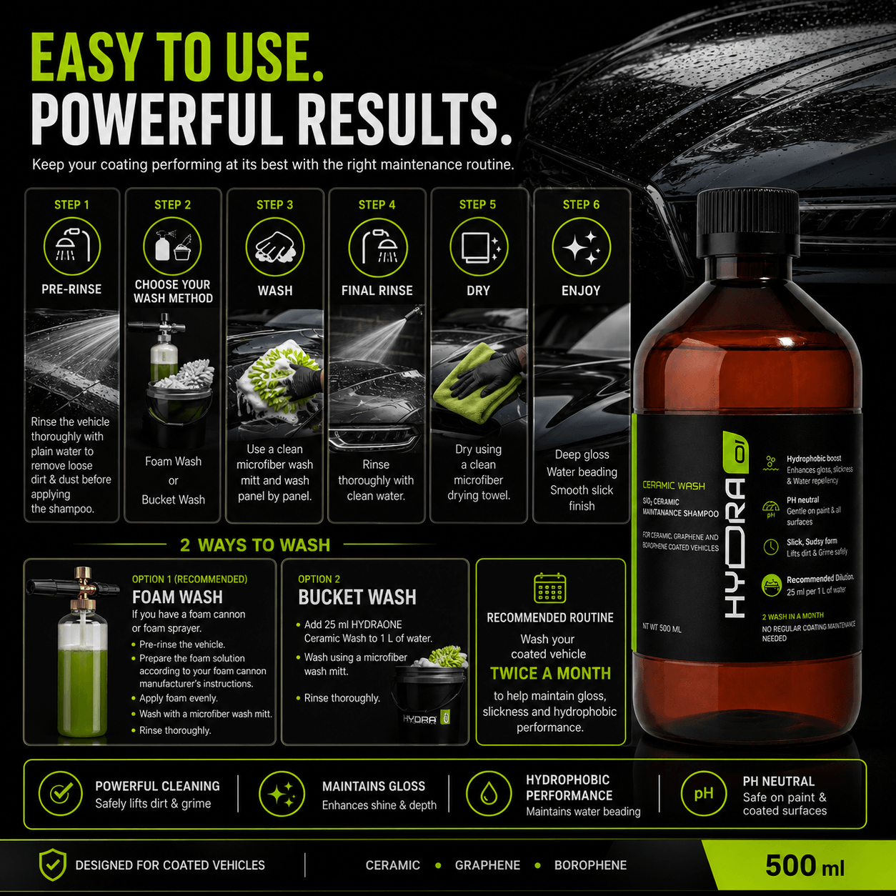 Hydraone Ceramic Wash | Coating Maintenance Shampoo | pH Neutral | 500 ml